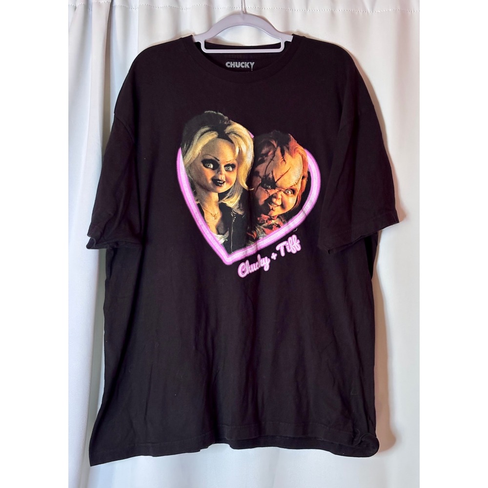 Chucky Tiffany Horror Graphic Tee Shirt Mens XXL Black Spirit Halloween Bioworld
